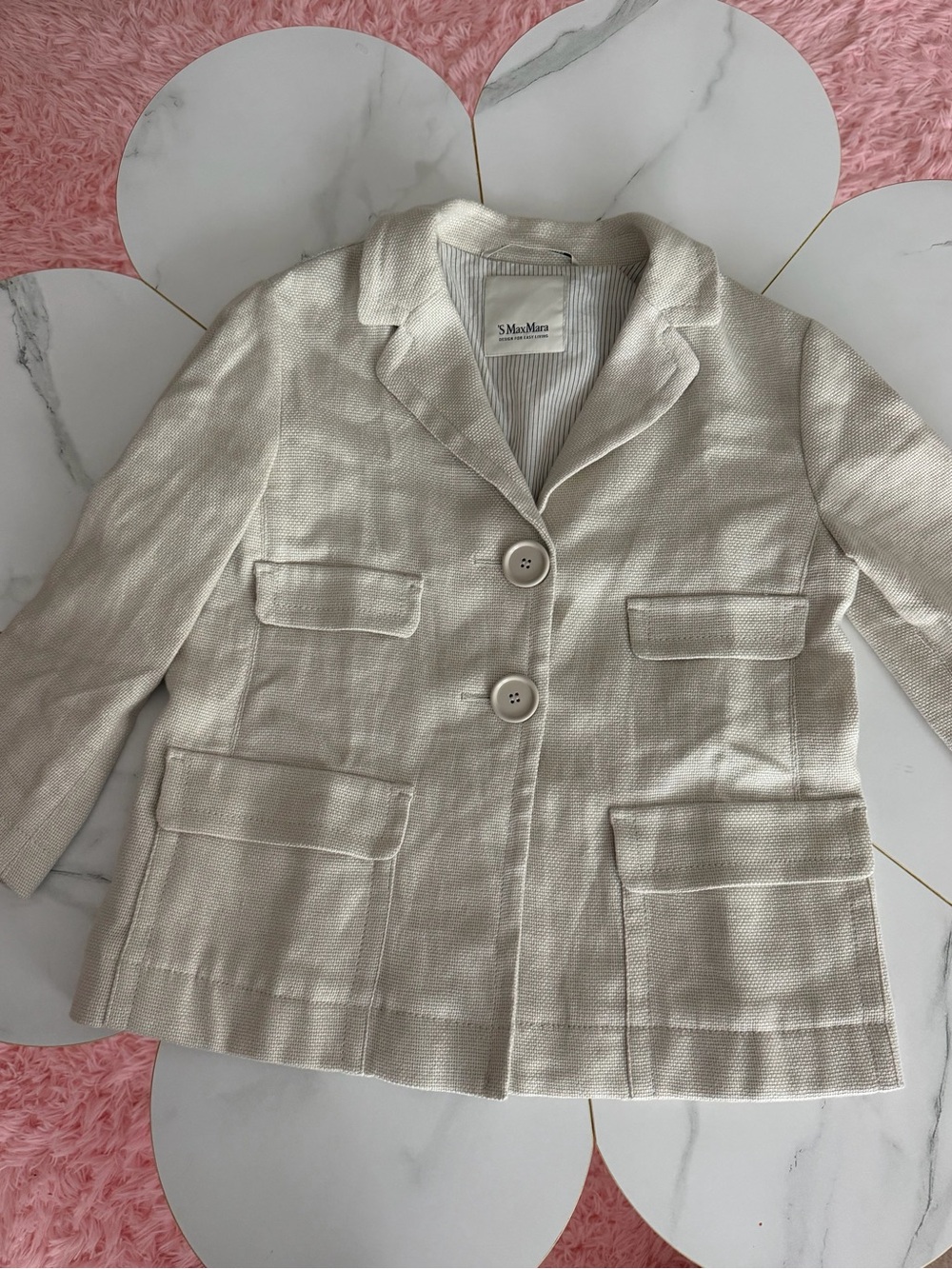 MaxMara Cream Textured Cotton-Blend linen Blazer Jacket